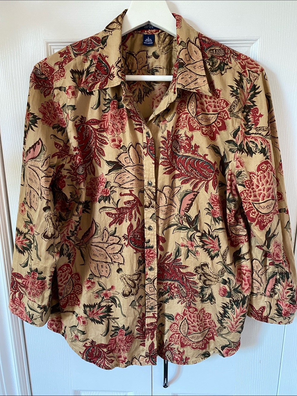Chaps RL 100% cotton English Botanical Print Button-Down Shirt Size Large
